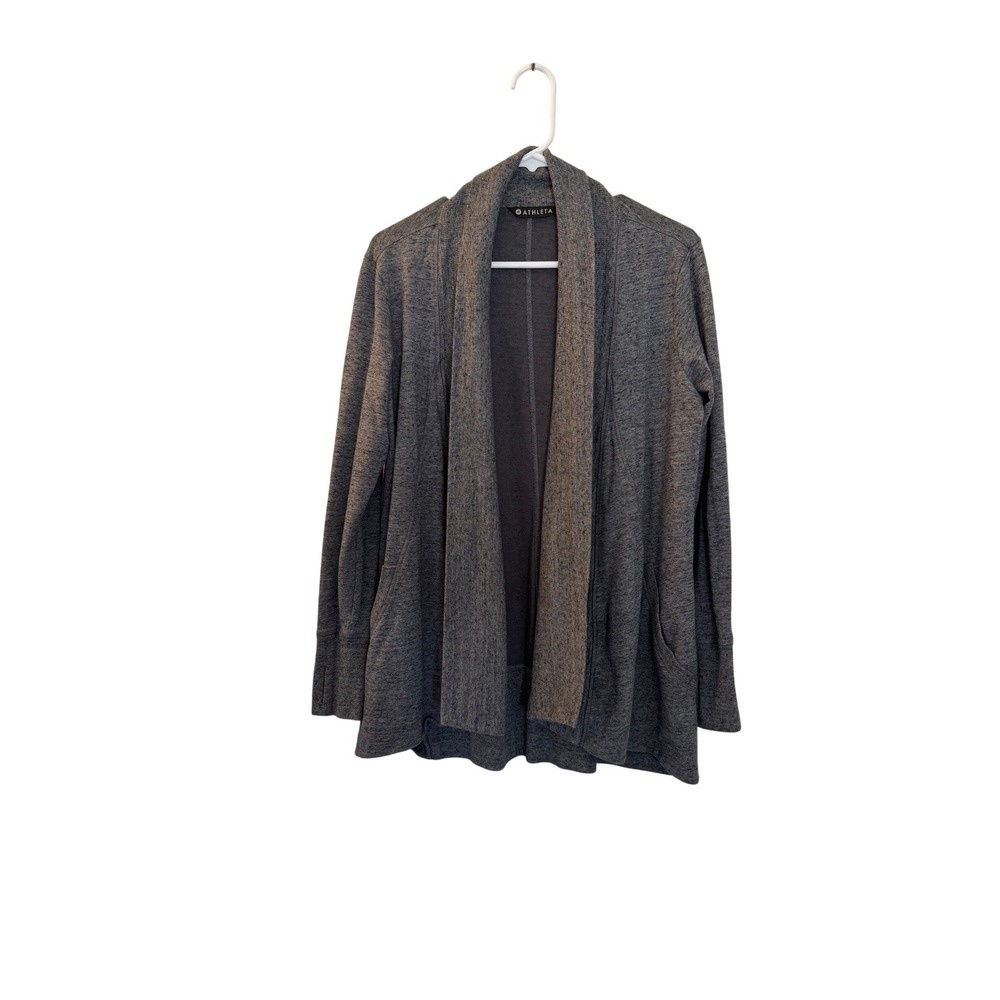 Athleta Pranayama Restore‎ Wrap Open Cardigan Heathered Grey Modal Blend Medium